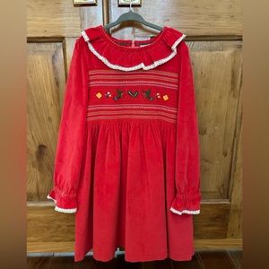 Boden Red Embroidered Christmas Party Dress